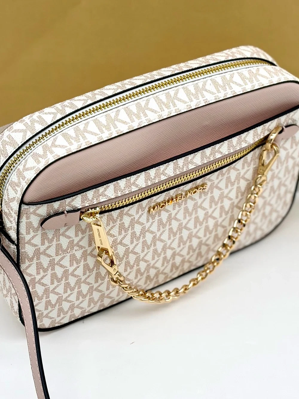 Michael Kors Jet Set Travel EW  Crossbody Bag Optic White Rose Gold
